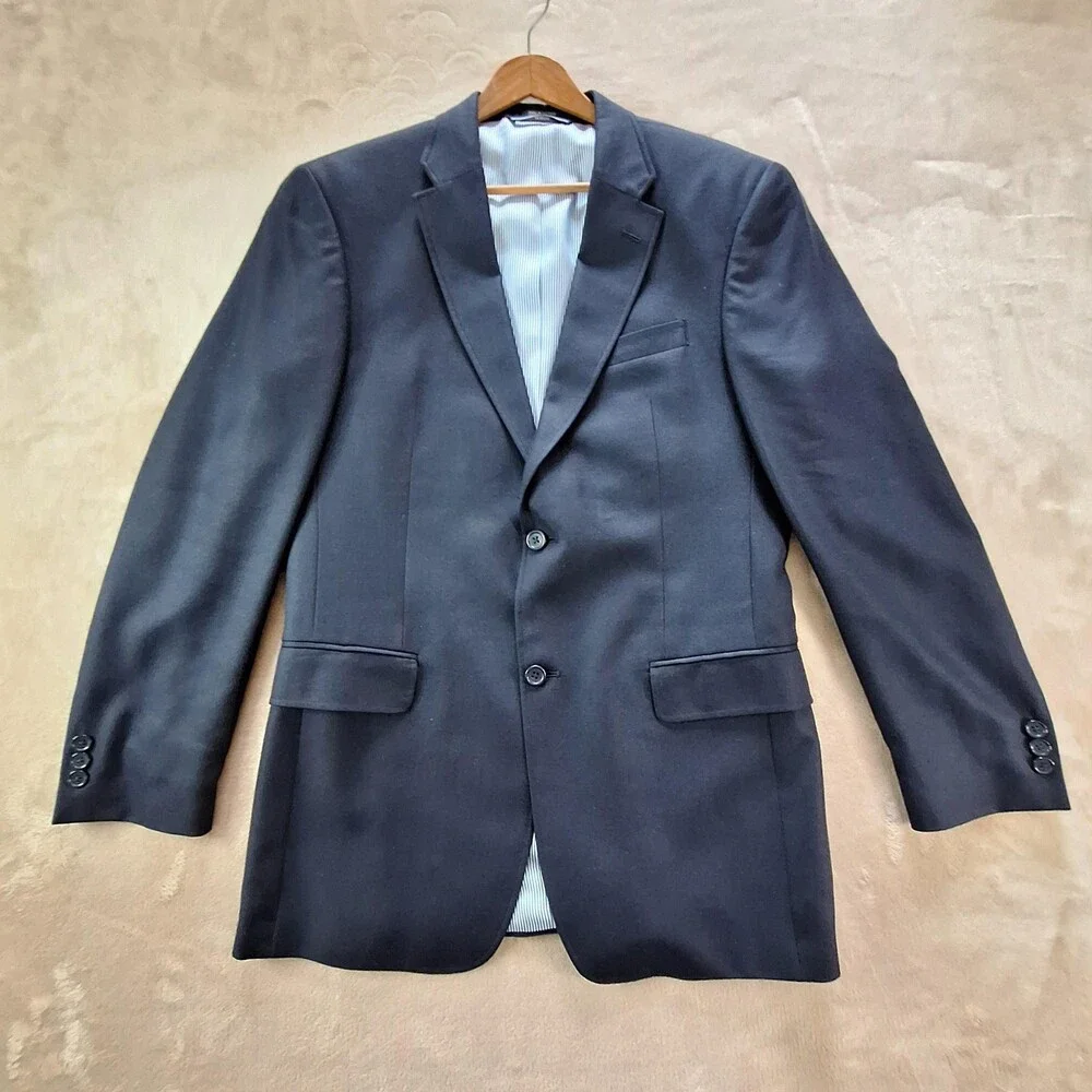 Tommy Hilfiger Blazer Mens 42 Navy Blue Wool Silk Blend Two Button Suit Jacket